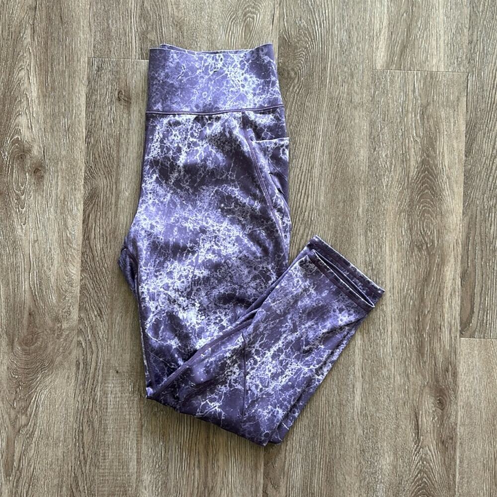 FLX Ascent High Waisted Leggings Purple Marble Size‎ Large Athletic Pockets